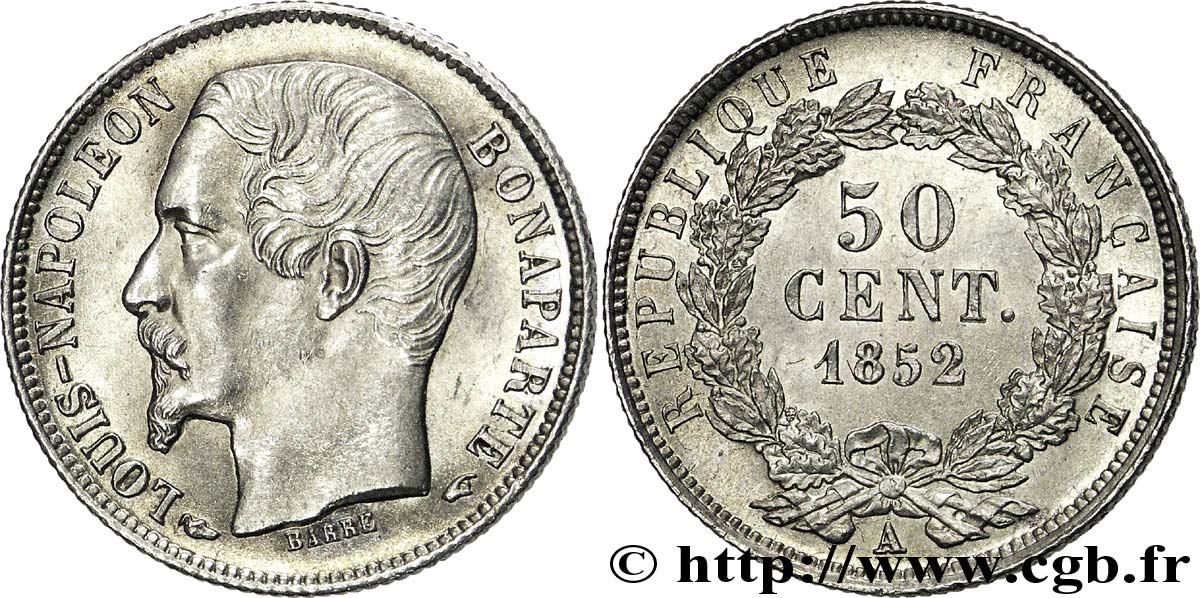 50 centimes Louis-Napoléon 1852 Paris F.185/1 AU 