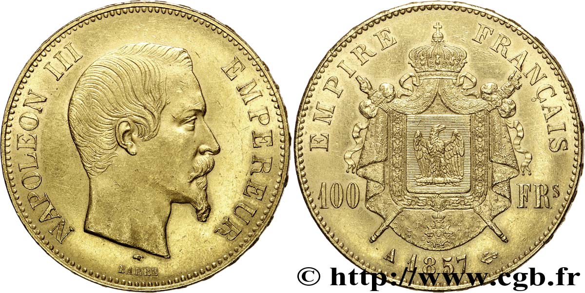 100 francs or Napoléon III, tête nue 1857 Paris F.550/4 SUP 