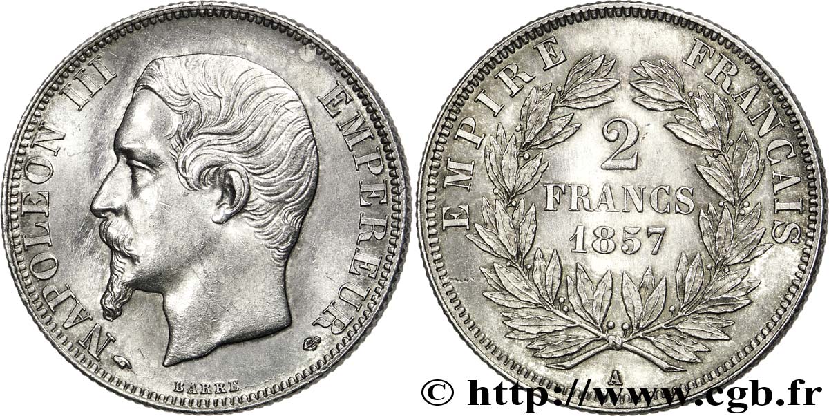 2 francs Napoléon III, tête nue 1857 Paris F.262/9 fST 