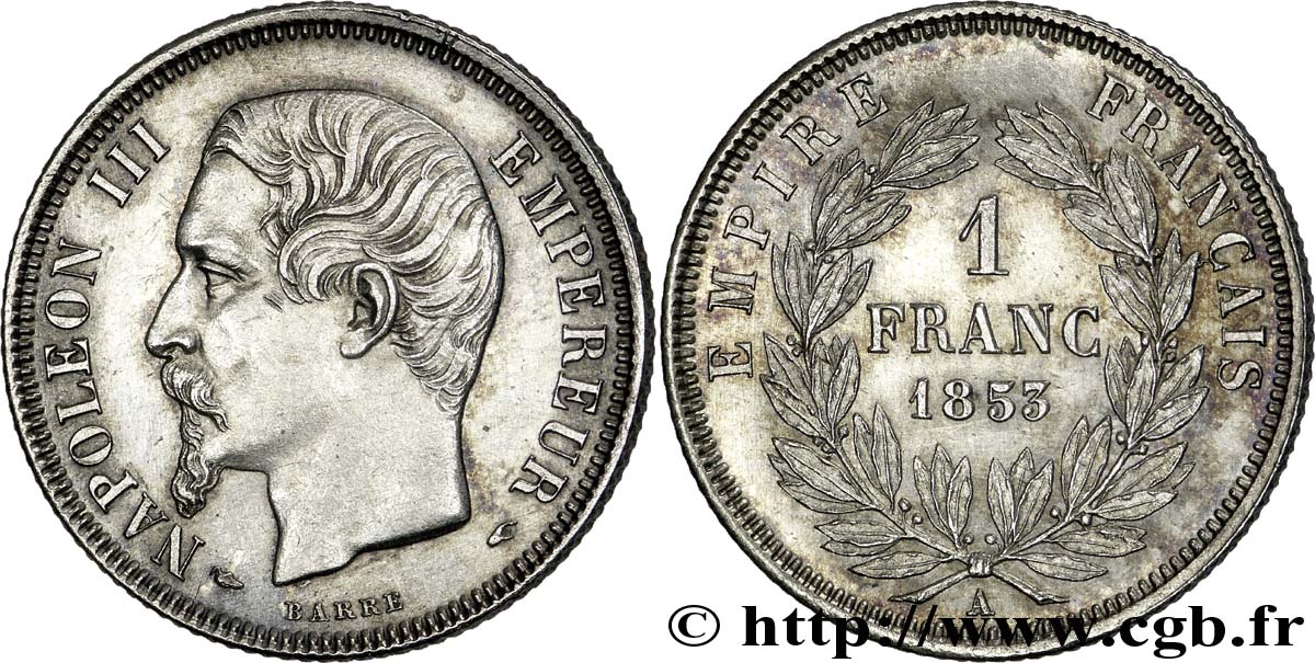 1 franc Napoléon III, tête nue 1853 Paris F.214/1 SUP 
