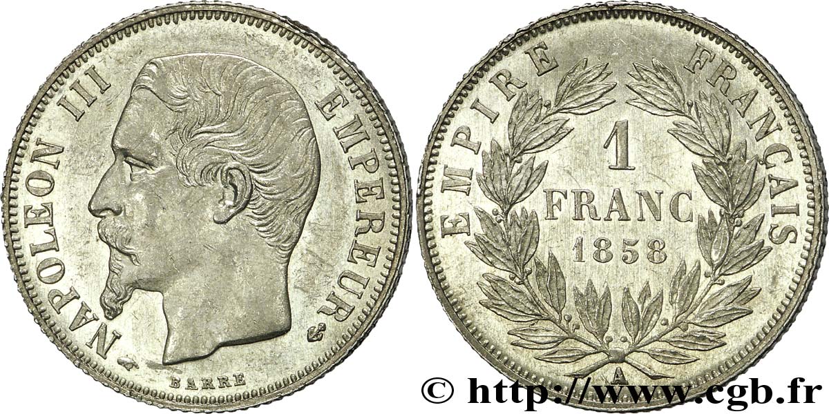 1 franc Napoléon III, tête nue 1858 Paris F.214/11 SPL 