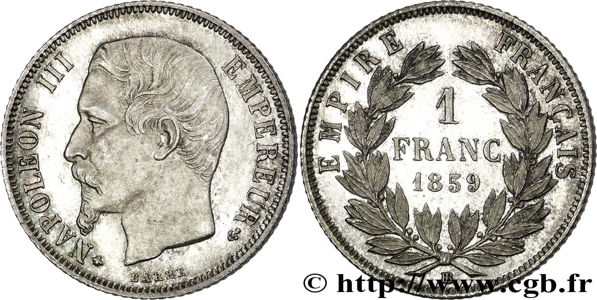 1 franc Napoléon III, tête nue  1859 Strasbourg F.214/13 SPL 