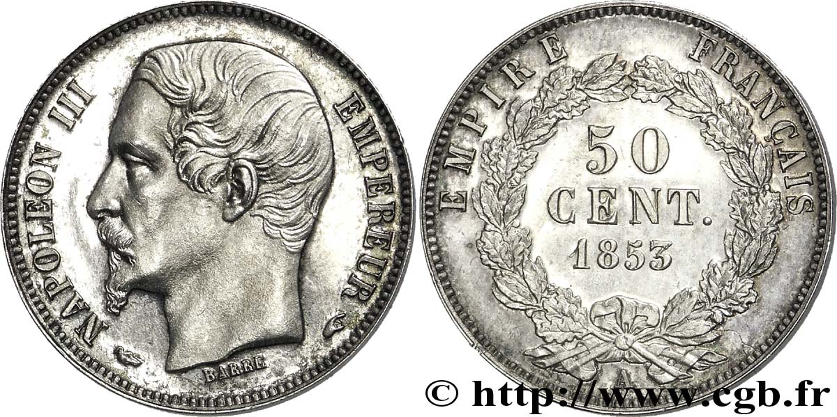 50 centimes Napoléon III, grosse tête 1853 Paris F.186/1 SC 