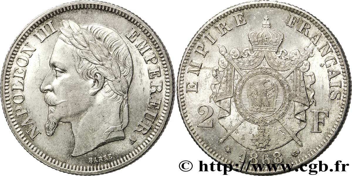 2 francs Napoléon III, tête laurée  1868 Paris F.263/8 SPL 