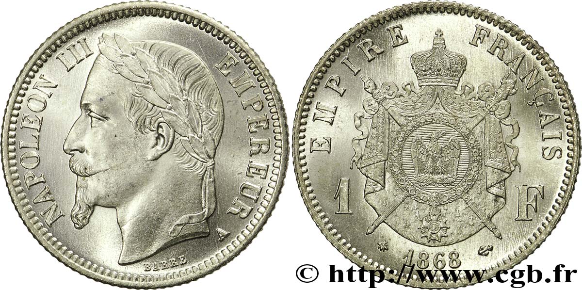 1 franc Napoléon III, tête laurée 1868 Paris F.215/10 MS 