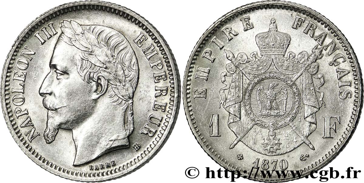 1 franc Napoléon III, tête laurée 1870 Strasbourg F.215/16 SUP 