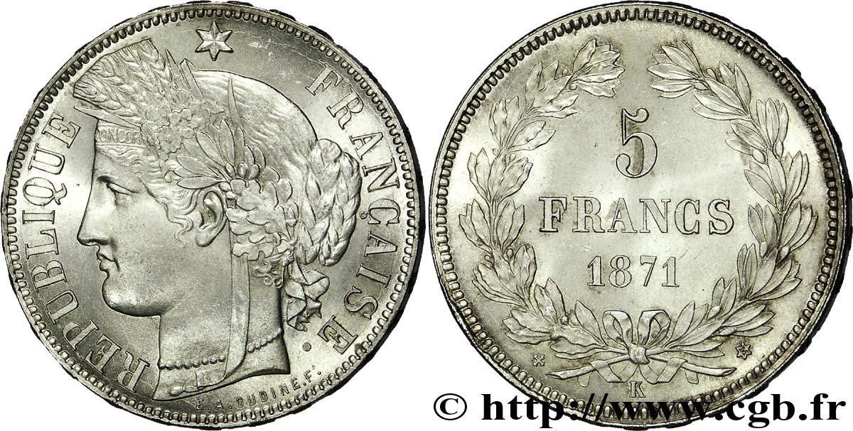 5 francs Cérès, sans légende 1871 Bordeaux F.332/8 SUP 