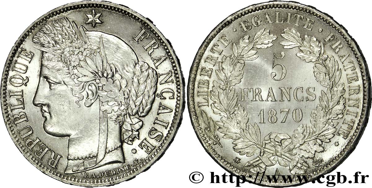 5 francs Cérès, avec légende 1870 Paris F.333/1 EBC 