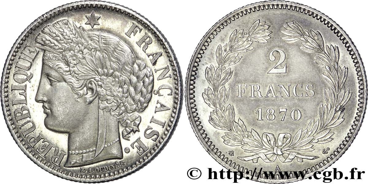 2 francs Cérès, sans légende 1870  Paris F.264/1 fST 