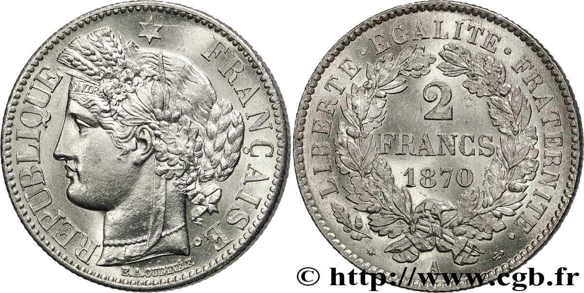 2 francs Cérès, avec légende 1870  Paris F.265/1 AU 