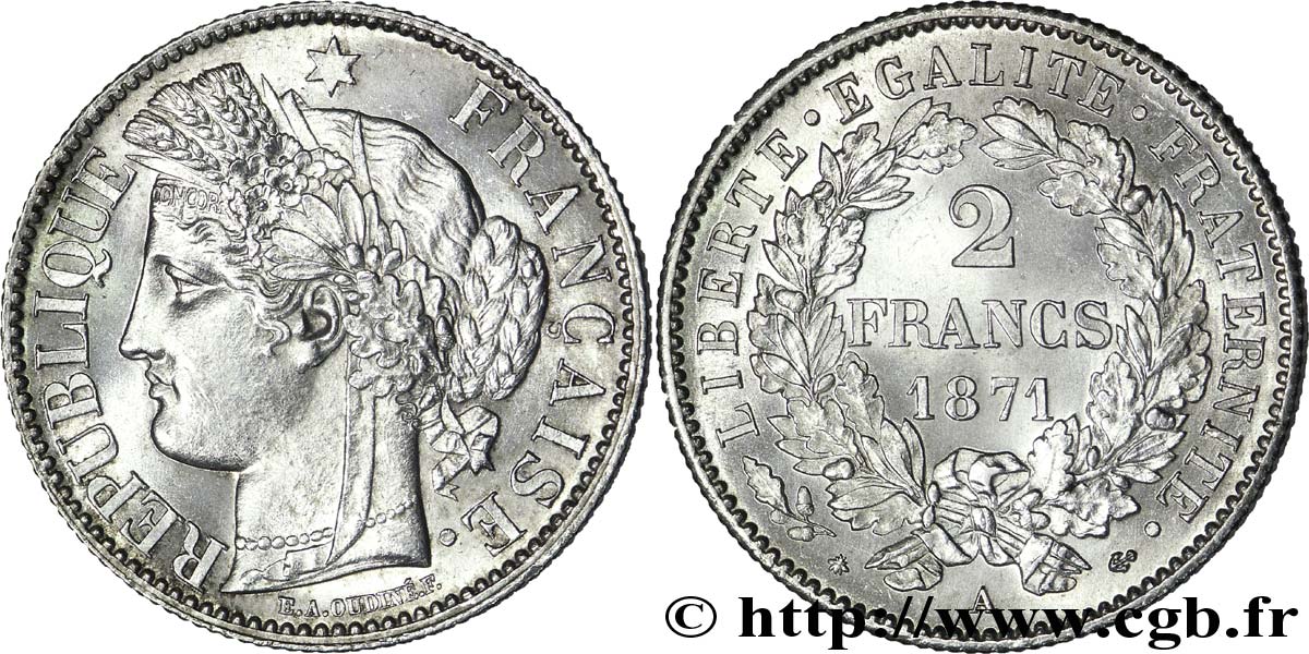 2 francs Cérès, avec légende 1871  Paris F.265/5 SUP 