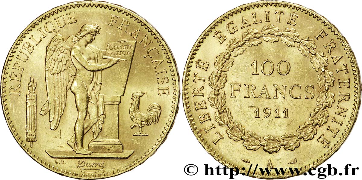 100 francs Génie, tranche inscrite en relief Liberté Égalité Fraternité 1911 Paris F.553/5 SUP 
