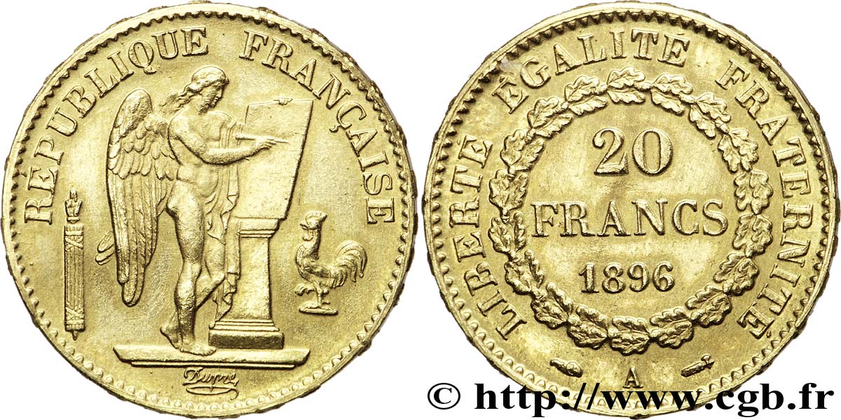 Faux de 20 francs Génie, Troisième République, désaxée 1896 Paris F.533/20 var. EBC 