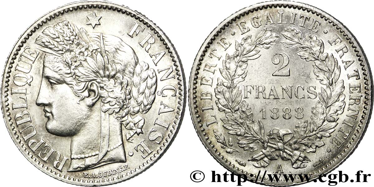 2 francs Cérès, avec légende 1888 Paris F.265/14 SPL 