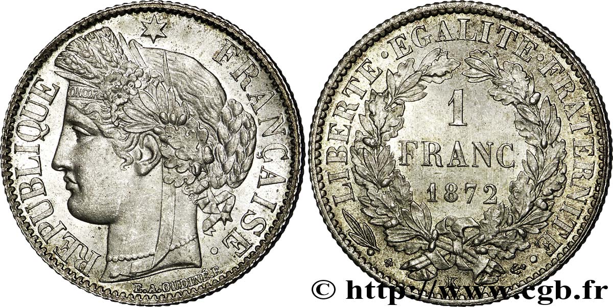 1 franc Cérès Troisième République 1872 Bordeaux F.216/6 SUP 