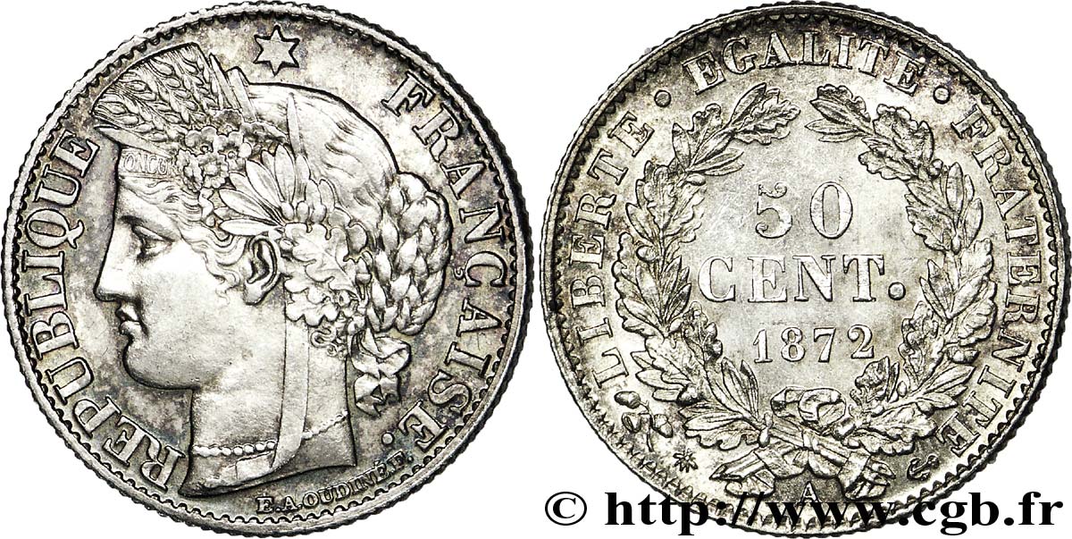 50 centimes Cérès Troisième République 1872 Paris F.189/3 AU 
