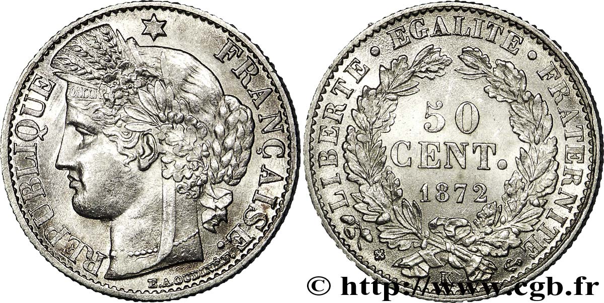 50 centimes Cérès Troisième République 1872 Bordeaux F.189/4 AU 
