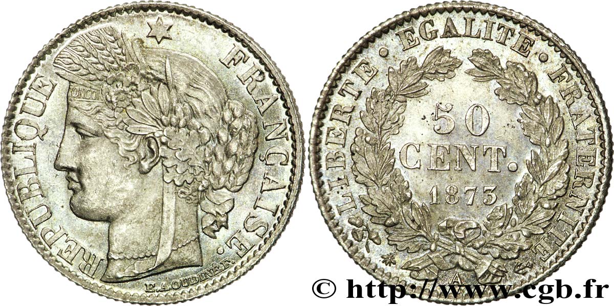 50 centimes Cérès Troisième République 1873 Paris F.189/5 SPL 