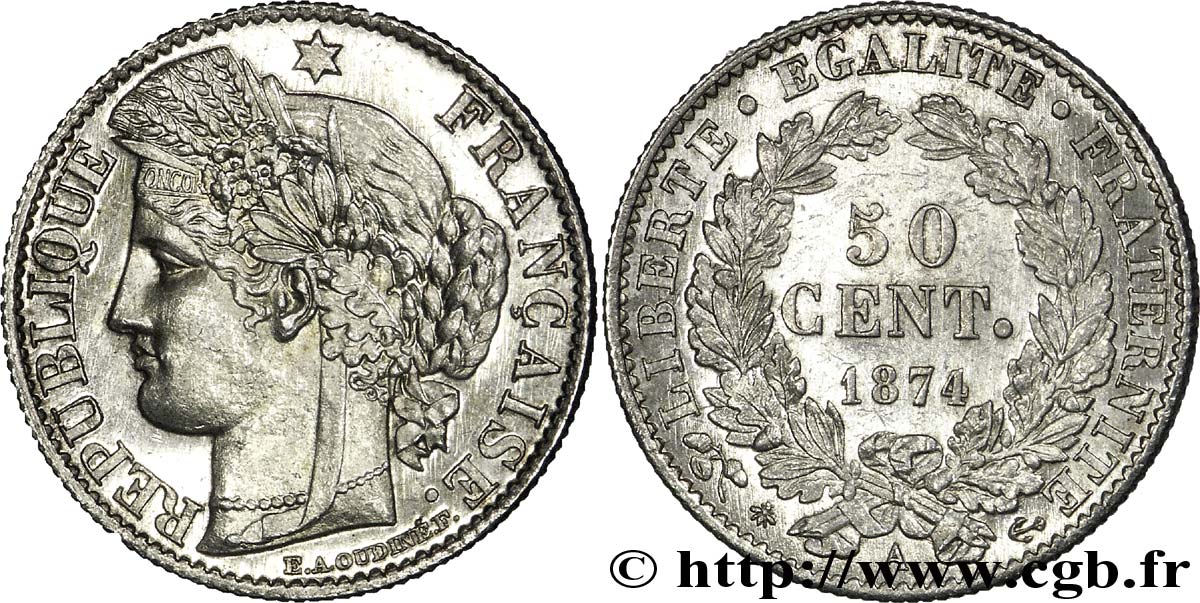 50 centimes Cérès Troisième République 1874 Paris F.189/7 MS 