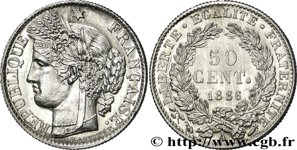 50 centimes Cérès Troisième République 1886 Paris F.189/11 EBC 