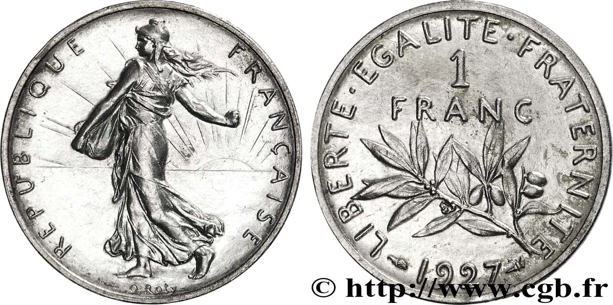 Piéfort argent de 1 franc Semeuse 1927 Paris F.217/ VZ 