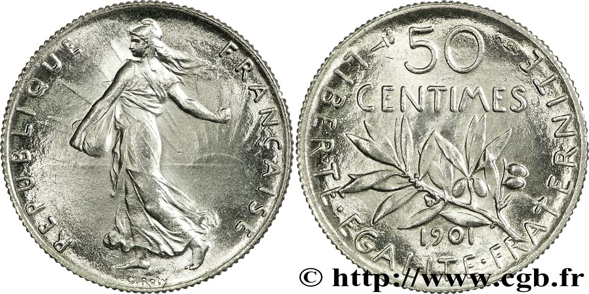 50 centimes Semeuse 1901 Paris F.190/8 MS 