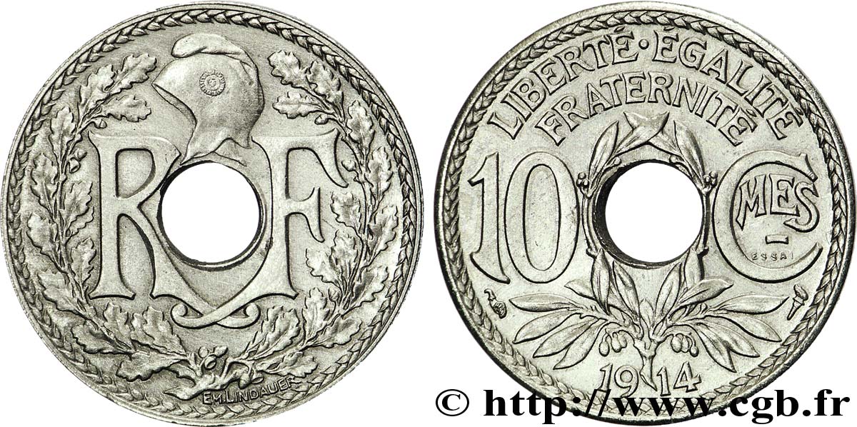 Essai-piéfort de 10 centimes Lindauer en nickel 1914 Paris F.137/1P SPL 