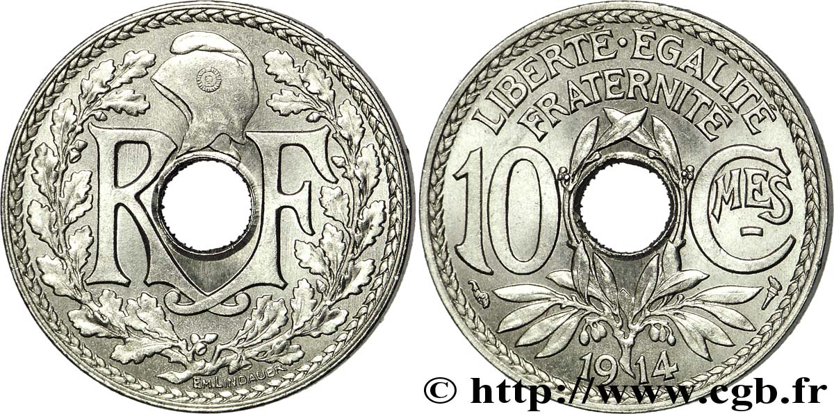 10 centimes Lindauer en nickel, Cmes souligné 1914 Paris F.137/2 SC 