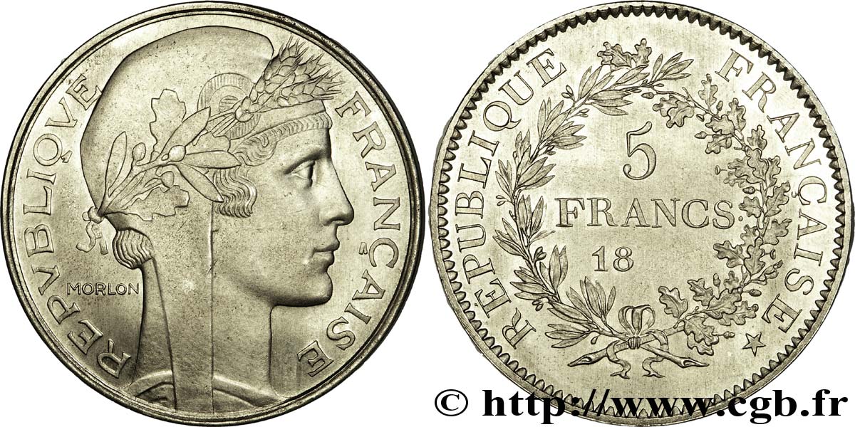 Essai de 5 francs pour la frappe des 20 francs Turin par Morlon n.d. Paris VG.5262 (nickel) AU 