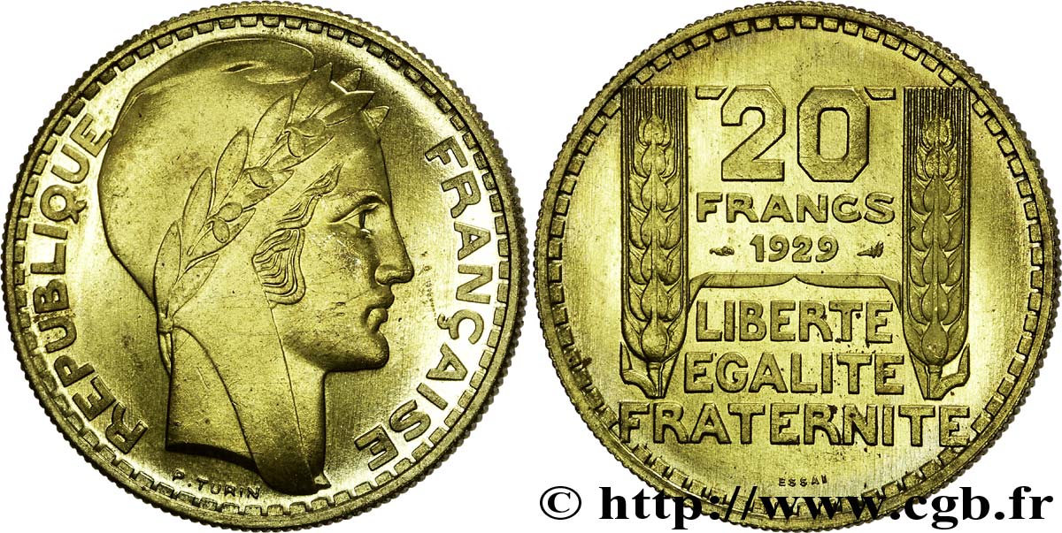 Essai de 20 francs Turin en bronze-aluminium 1929 Paris VG.5242  fST 