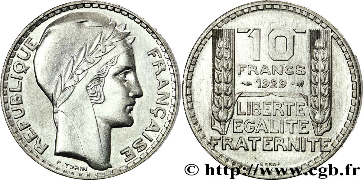 Essai-piéfort de 10 francs Turin 1929 Paris F.360/1 SUP 
