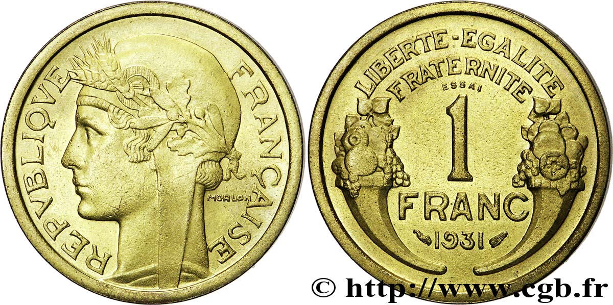 Essai-piéfort de 1 franc Morlon 1931 Paris F.219/1P SUP 