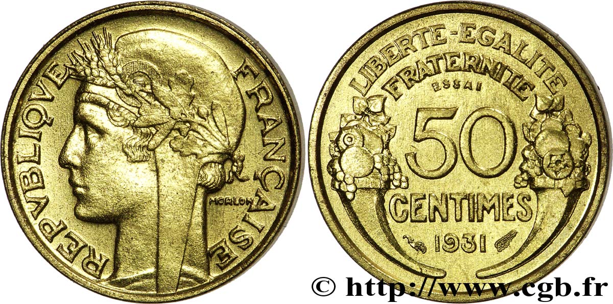 Essai-piéfort de 50 centimes Morlon, avec raisin, sans fruit 1931 Paris F.192/1P EBC 
