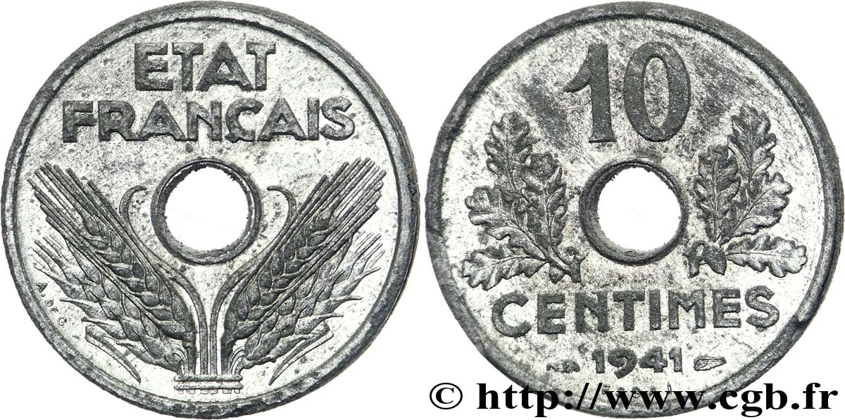 Essai-piéfort de 10 centimes 1941 Paris F.141/1P fST 