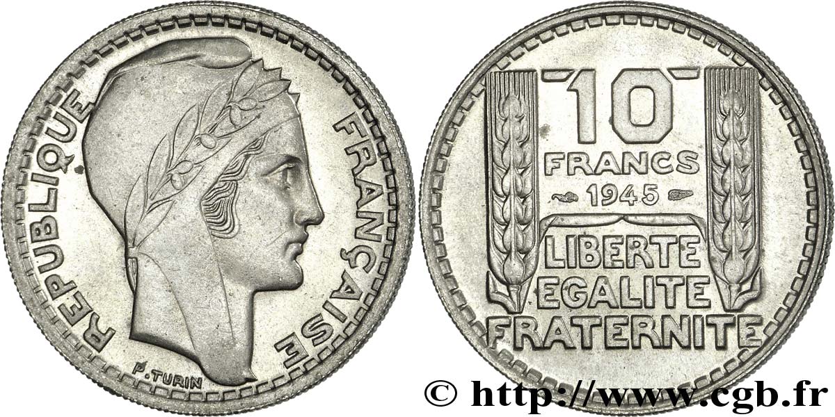 10 francs Turin, grosse tête 1945  F.361A/1 AU 