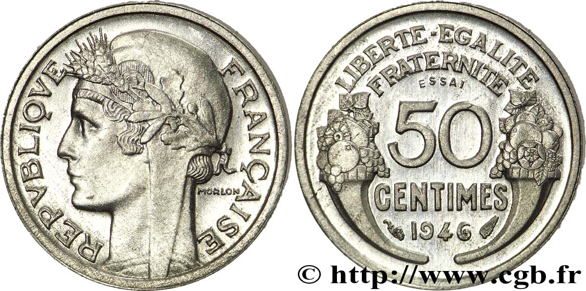 Essai-piéfort de 50 centimes Morlon, légère 1946  F.194/8 var. MS 