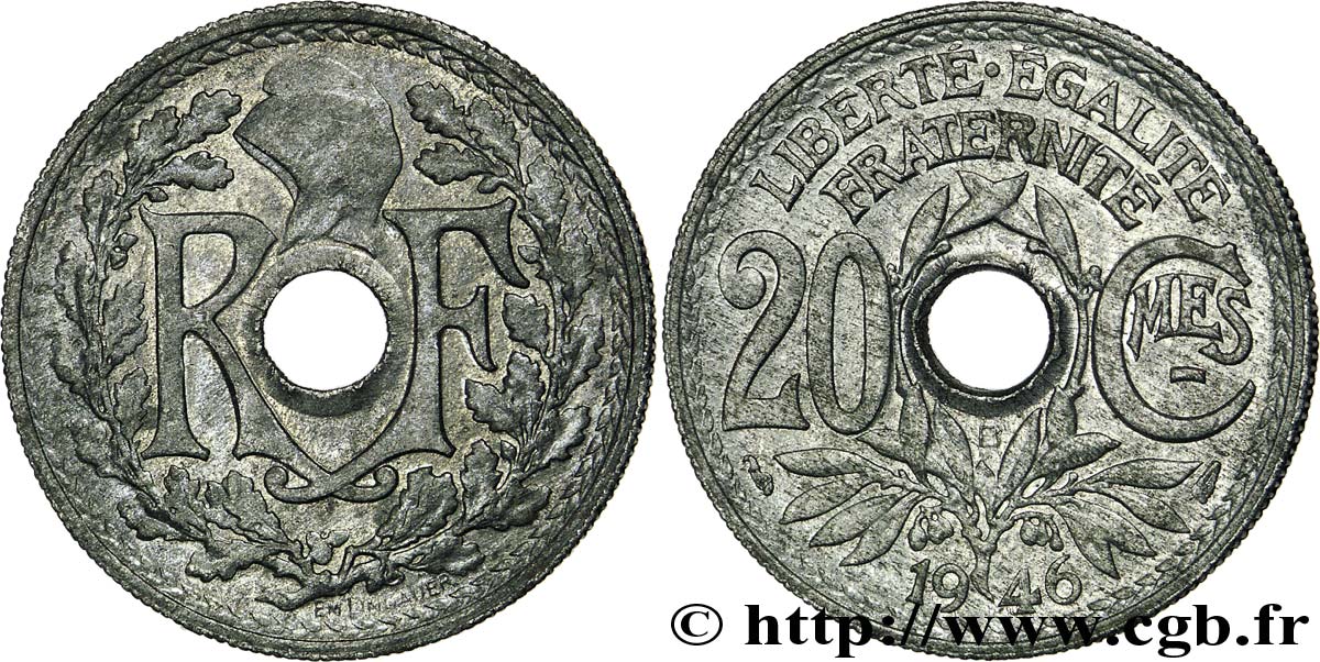 20 centimes Lindauer Zinc 1946 Beaumont-le-Roger F.155/6 AU 