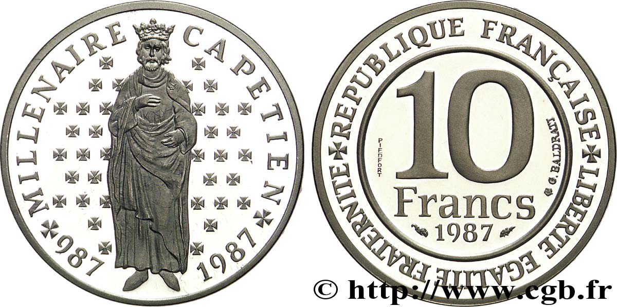 Piéfort argent de 10 francs Millénaire capétien, Belle Épreuve 1987  F.371/2P MS 