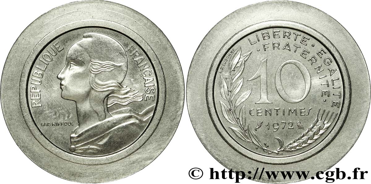 Essai de frappe pour la 2 francs Semeuse nickel avec des coins de 10 centimes 1972 Lagriffoul 1972 Paris G.-  FDC 