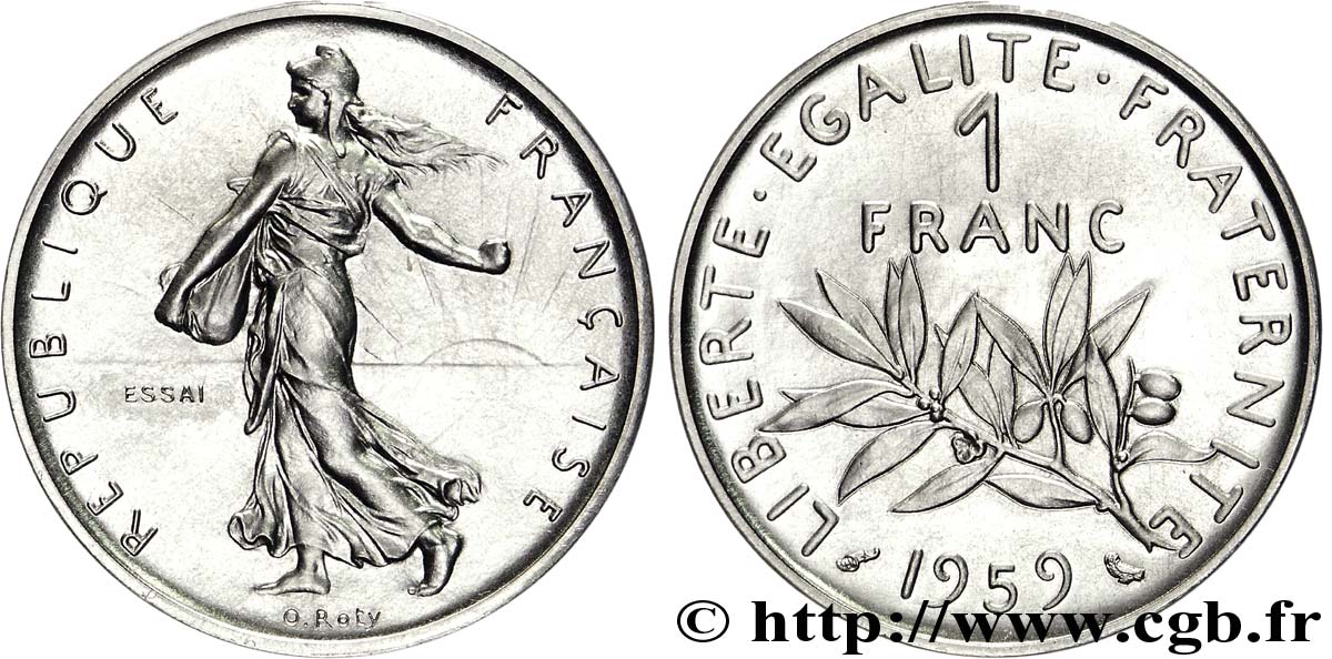 Essai-piéfort de 1 franc Semeuse, nickel 1959 Paris F.226/3P FDC 