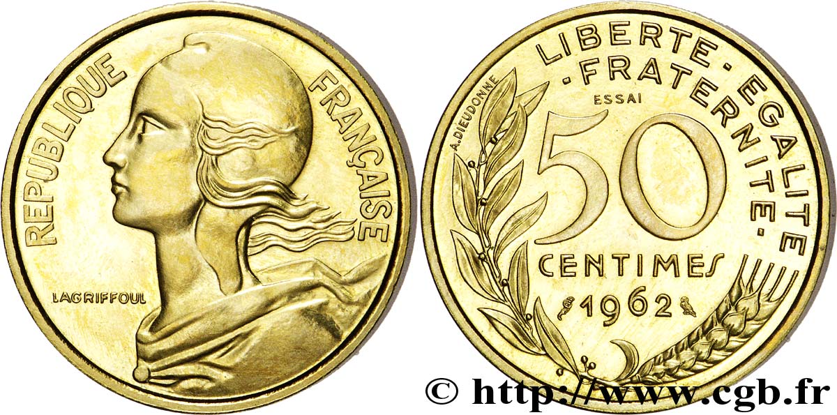 Essai-piéfort de 50 centimes Marianne 1962 Paris G.427 P SUP 