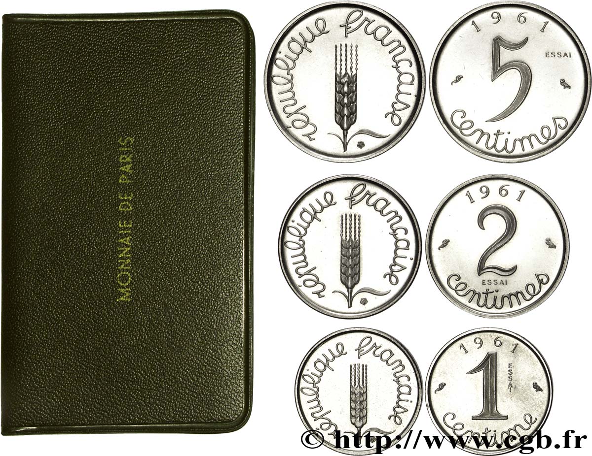 Série de trois essais de 1, 2 et 5 centimes acier, type Épi 1961 Paris F.106/3 MS 