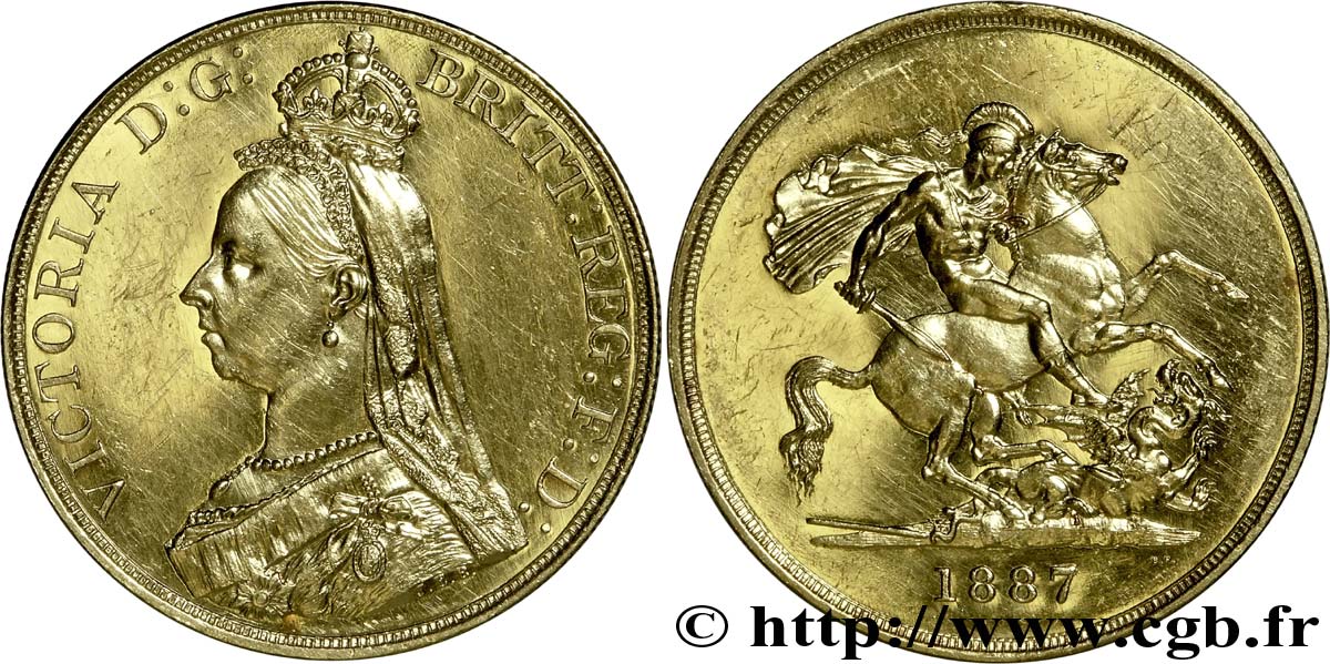 GRAN BRETAGNA - VICTORIA Cinq livres (Five pounds),  Jubilee head  1887 Londres AU 