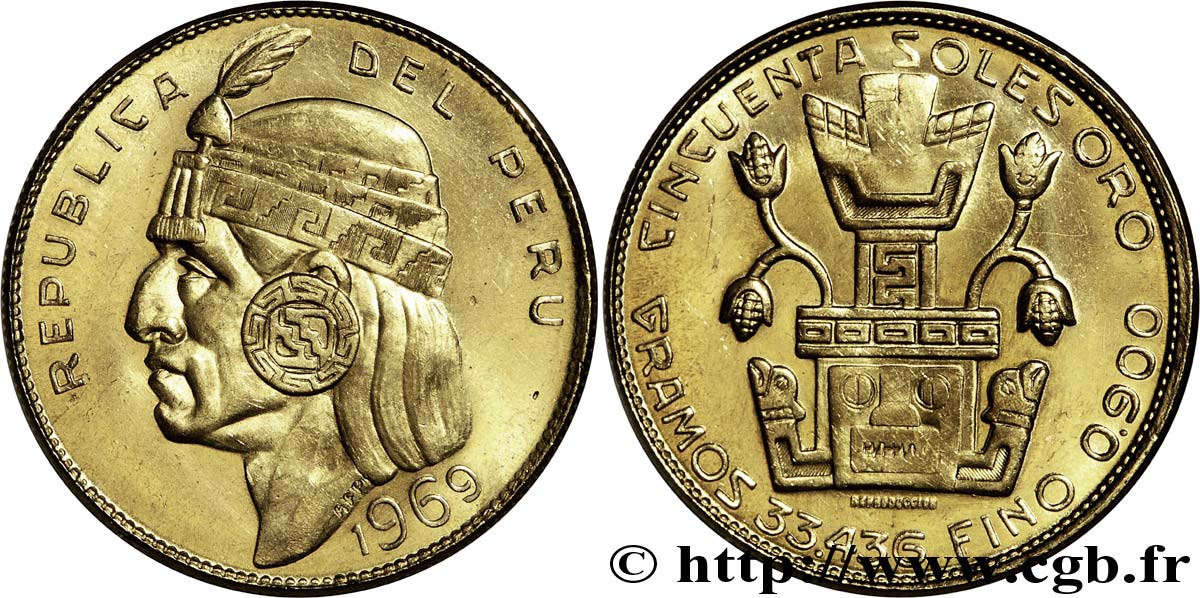 PERU - REPUBLIC 50 soles or, refrappe postérieure 1969  fST 