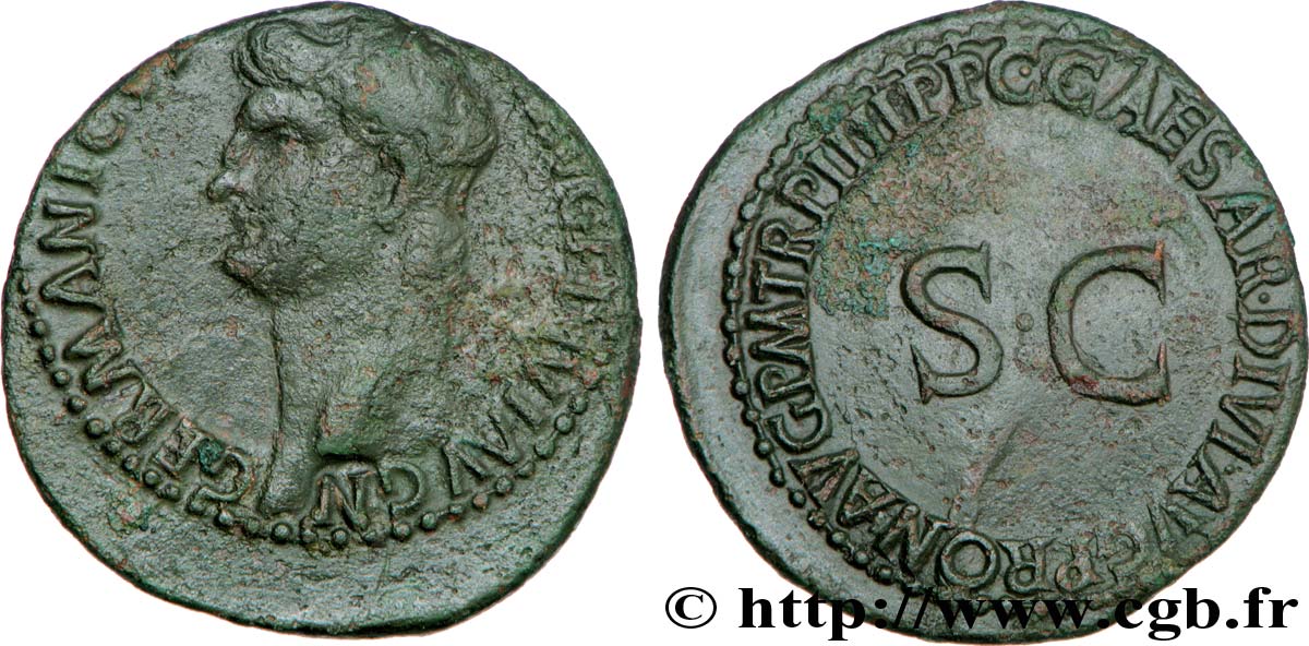GERMANICUS As, (MB, Æ 27), restitution de Caligula XF