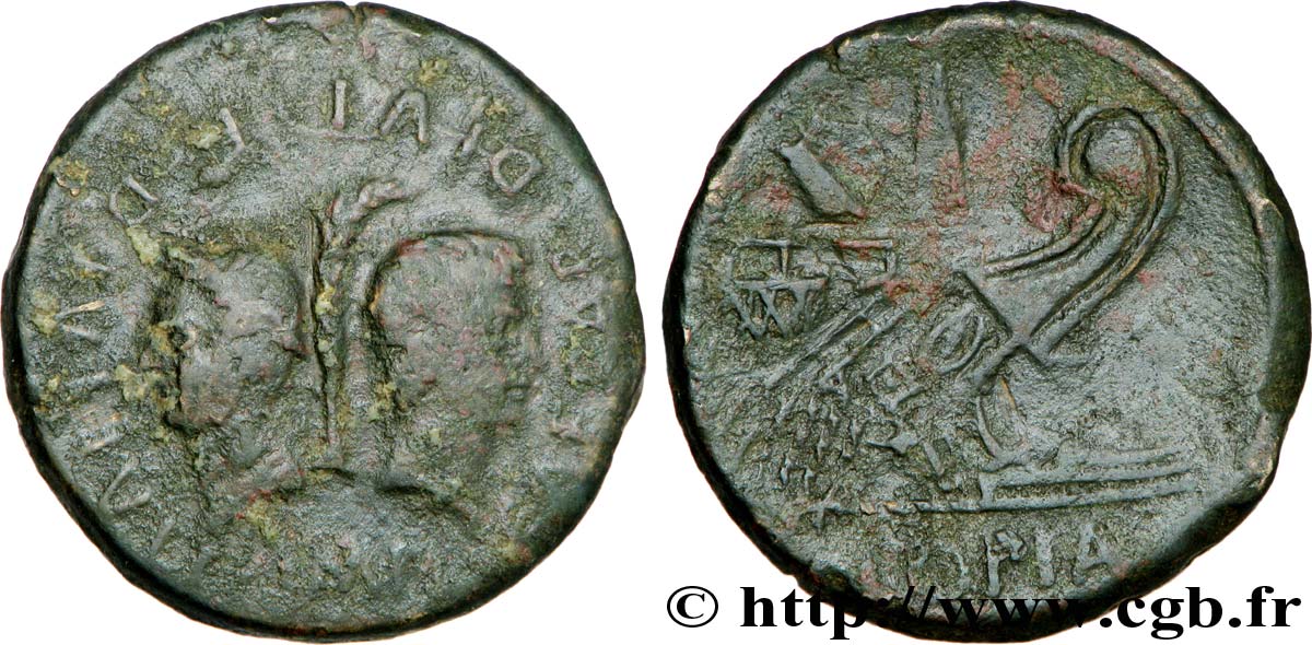 LUGDUNUM - LYONS - IULIUS CAESAR und OCTAVIANUS Dupondius “COPIA”, (GB, Æ 32) fSS/SS