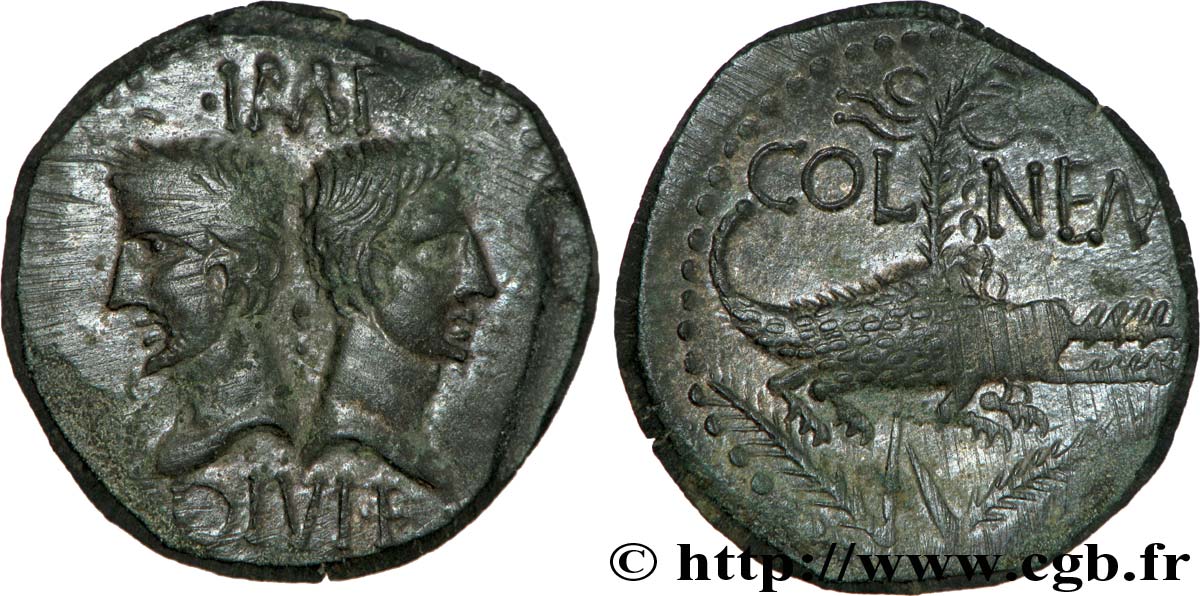 NEMAUSUS - NISMA - AUGUSTO e AGRIPPA Dupondius COL NEM (as), Agrippa barbu q.SPL