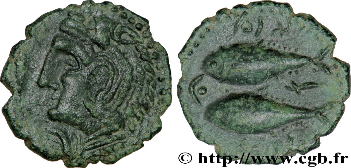 SPAGNA - GADIR/GADES (Provincia of Cadiz) Calque de bronze à la tête de Melqart et aux poissons SPL