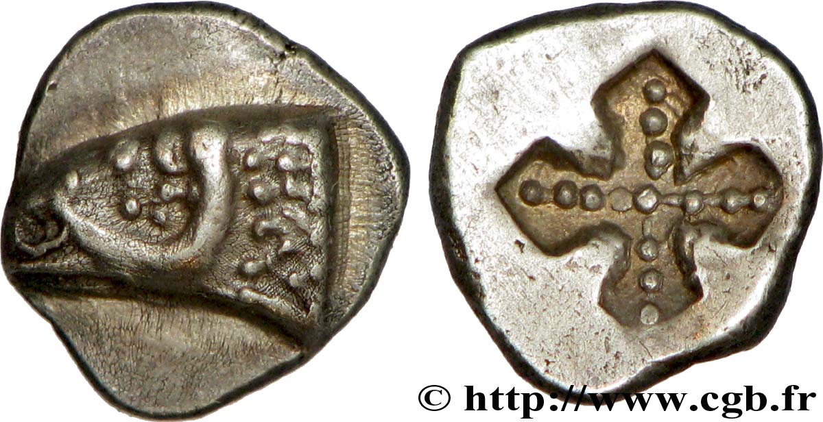 MASSALIA - MARSEILLES Obole à la tête de bélier à gauche et au carré creux orné, du type du trésor d’Auriol  SPL