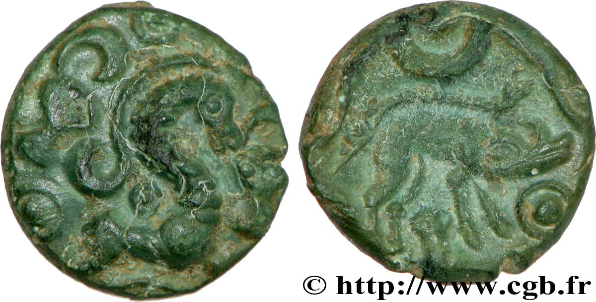 GALLIA BELGICA - AMBIANI (Regione di Amiens) Bronze au cheval et au sanglier q.SPL